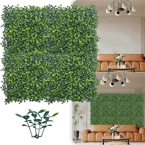 Image of ODTORY Artificial Grass Wall Greenery Backdrop, 10X10 in 8P (5.6 sqft) | UV-Anti, Fake Ivy Vine Balcony Fence, Outdoor Privacy Screen, Green Boxwood Leaf Panels, Indoor Home Faux Plant Decor