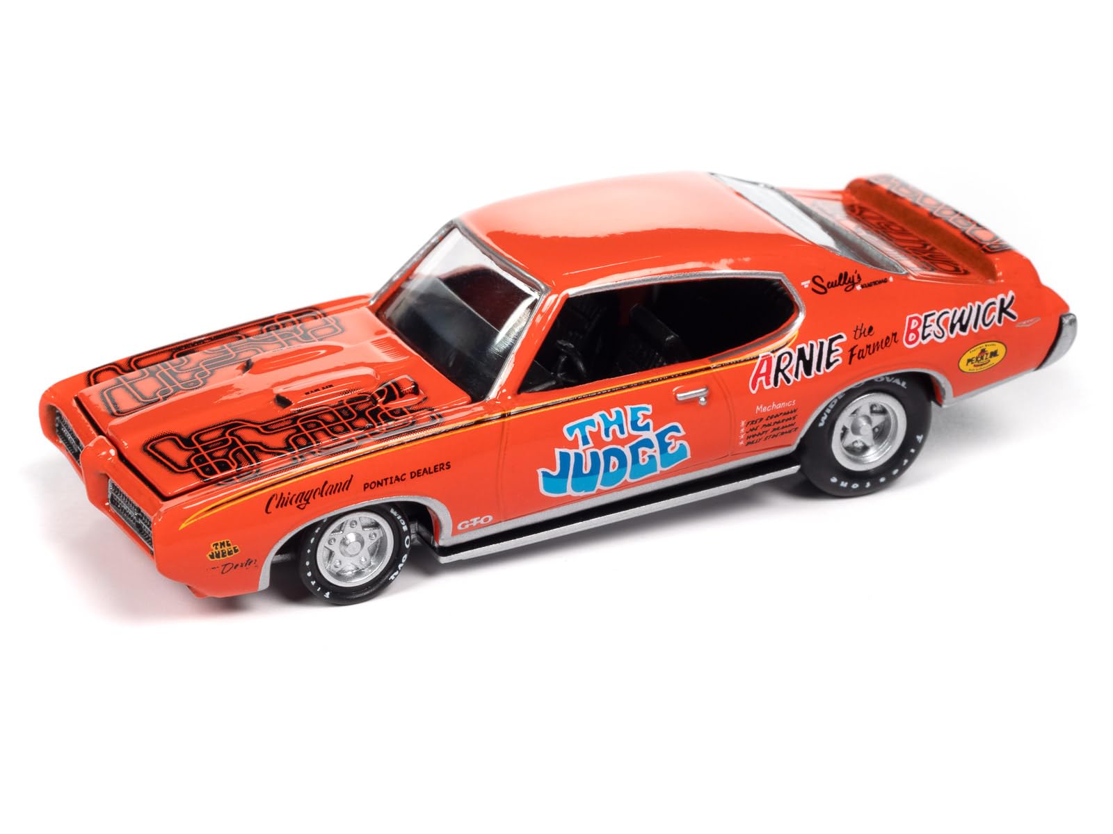 1969 Pontiac GTO Orange w/Graphics The Judge Arnie The Farmer Beswick Racing Champions Mint 2023 Release 1 Limited Edition 2500 Pieces Worldwide 1/64