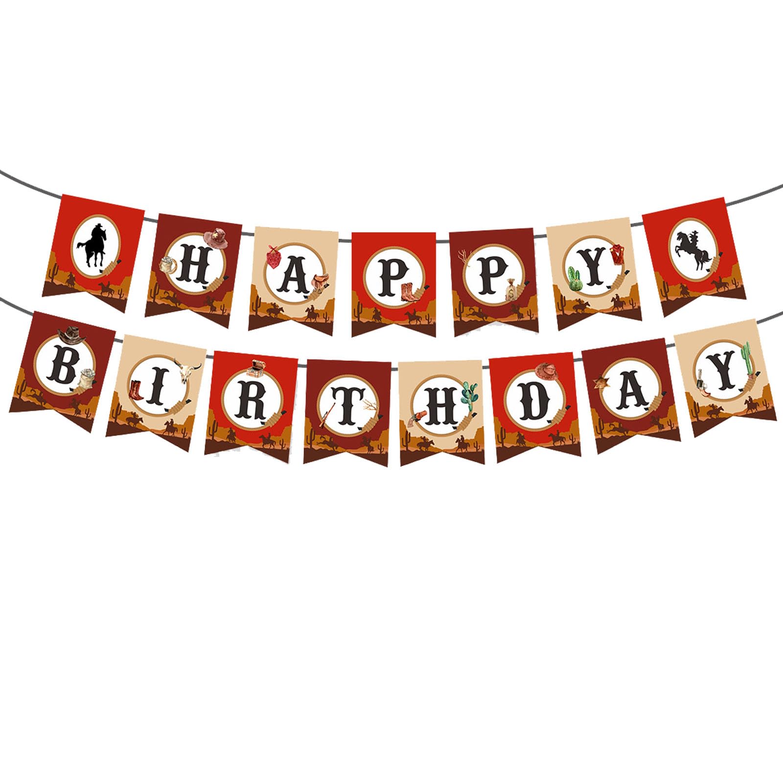 GOTPASS Western Cowboy Happy Birthday Banner Cowboy Theme Birthday Party Decoration Boys Wild West Party Supplies