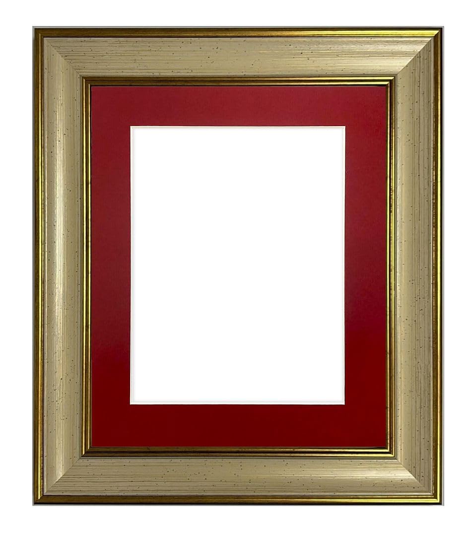 FRAMES BY POST Scandi Cream & Gold Picture Photo Frame with Red Mount 6 x 4 Image Size 4 x 3