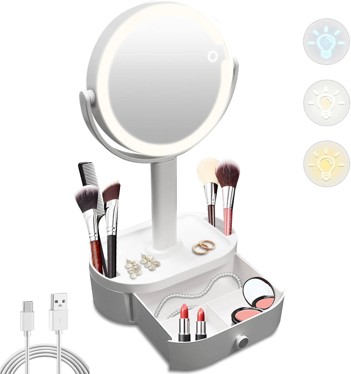 Makeup Mirror with Lights, Lighted Makeup Mirror with Magnification, 80 LED Vanity Mirror with Lights, 3 Color Modes & Stepless Dimming, Shatterp roof & Stable Base