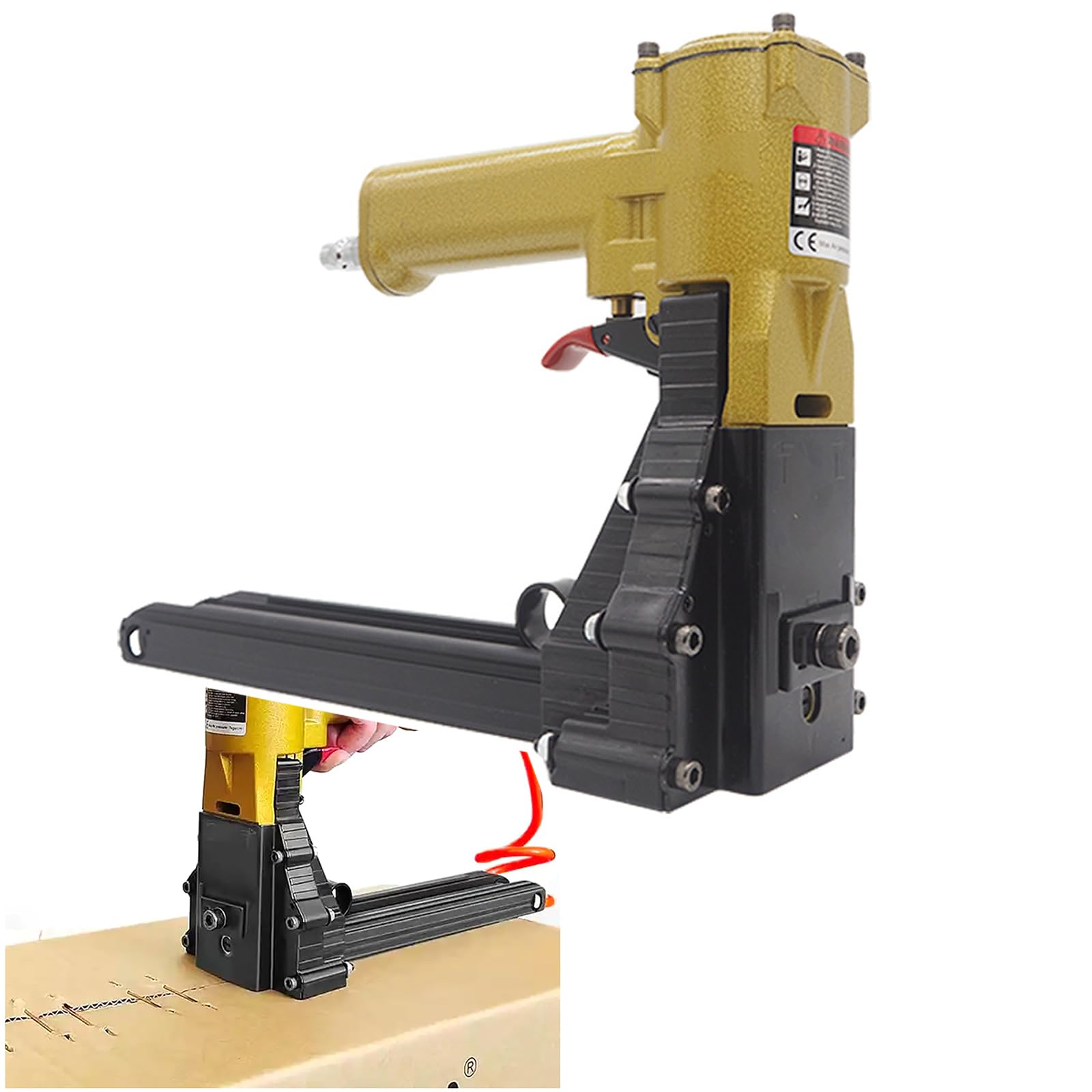 Grapadora de cierre de cartón, pistola grapadora neumática resistente con longitud y profundidad ajustables, ideal para sellar cajas y cajas plegables