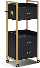 M MCombo 0022 0022 Hairdressing Trolley with Wheels & 3 Drawers, Serving Trolley, Salon Trolley with 2 Shelves & Hair Dryer Holder, Work Trolley, 30 x 40 x 95 cm (Black-Gold)