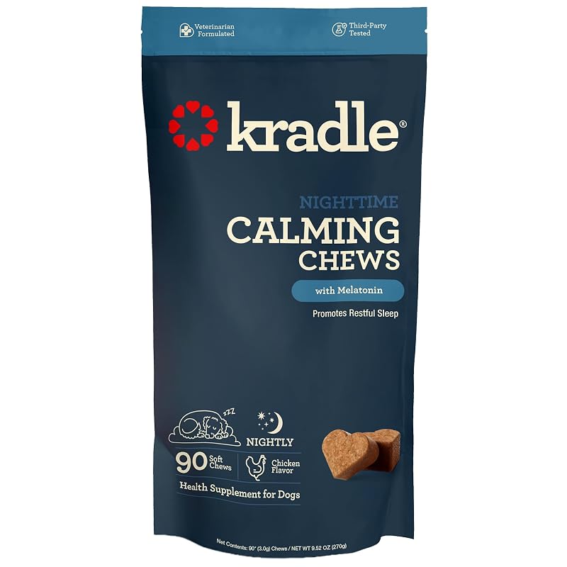 Kradle Nighttime Calming Chews para Cães com Camomila, L-Teanina e Melatonina, 90 unidades