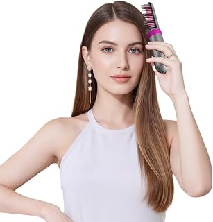 Portable Hair Straightener Brush with LCD Display, 3 Temperature Settings, Negative Ion Technology, 60-Min Battery Life, Type-C Fast Charging