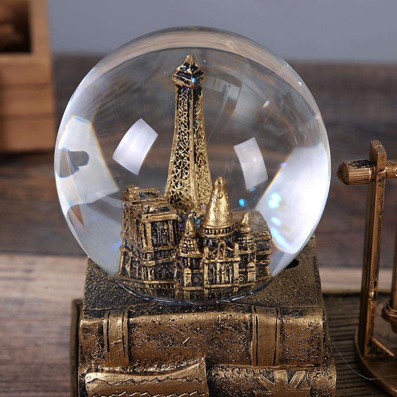 Image of SAJANI Music Crystal Snow Globe with Hourglass Timer, Vintage LED Crystal Ball Hourglass Timer, Home Decoration for Living Room, Bedroom, Book Shelf, Desktop Decor (Vintage Hourglass)