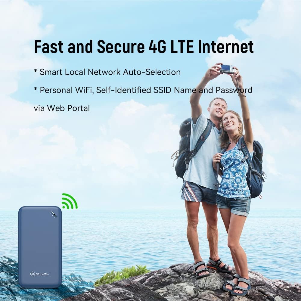 GlocalMe UPP 4G LTE Mobile Hotspot WiFi Router, Available in Over 140 Countries, no SIM Card Required, no Roaming fees, Portable International Hotspot, with Smart Local Network Auto-Selection (Blue) GlocalMe UPP 4G LTE Mobile Hotspot WiFi Router, Available in Over 140 Countries, no SIM Card Required, no Roaming fees, Portable International Hotspot, with Smart Local Network Auto-Selection (Blue)