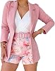 CHICME Womens 2 Piece Blazer Set Open Front Blazer Coat with Floral Print Shorts Summer Suits Set 2025 Without Belt