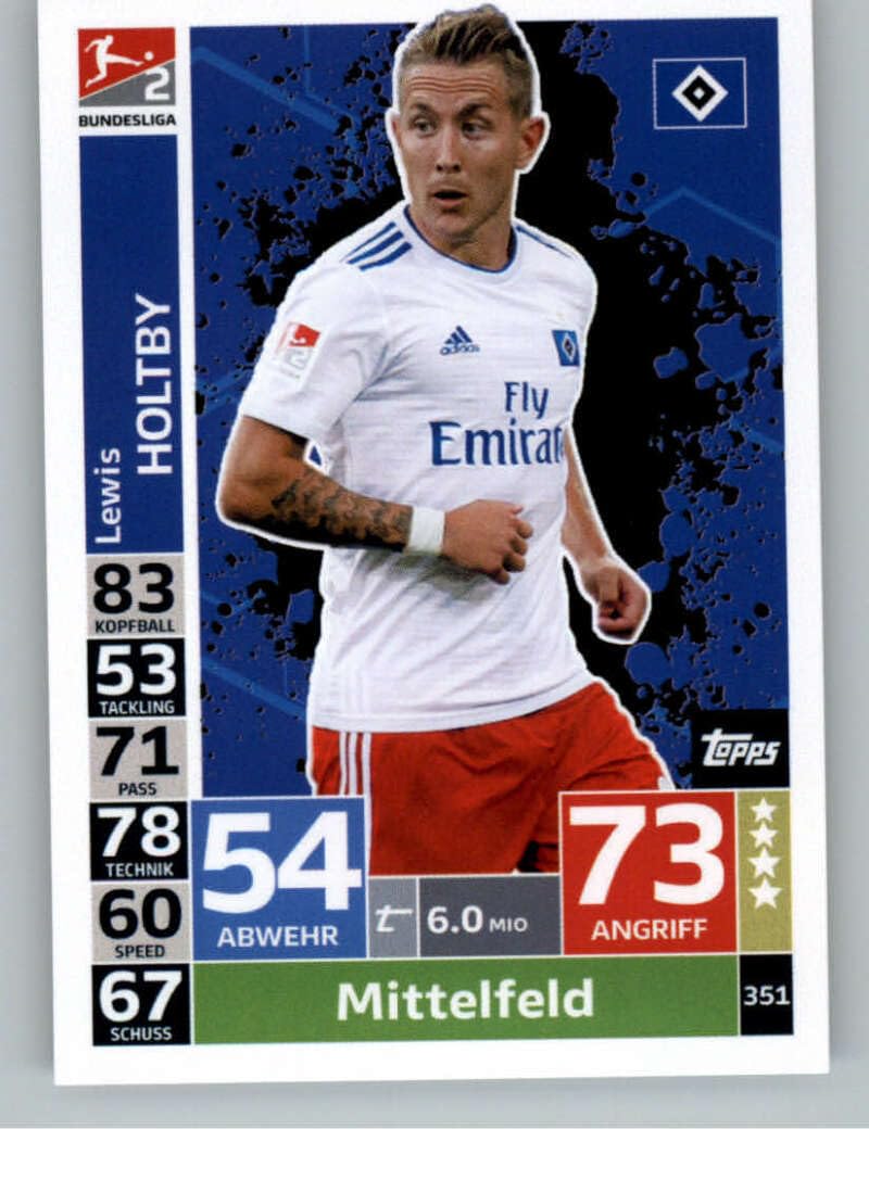 2018-19 Topps Match Attax Bundesliga #351 Lewis Holtby Hamburger SV Official Soccer Card in Raw (NM or Better) Condition