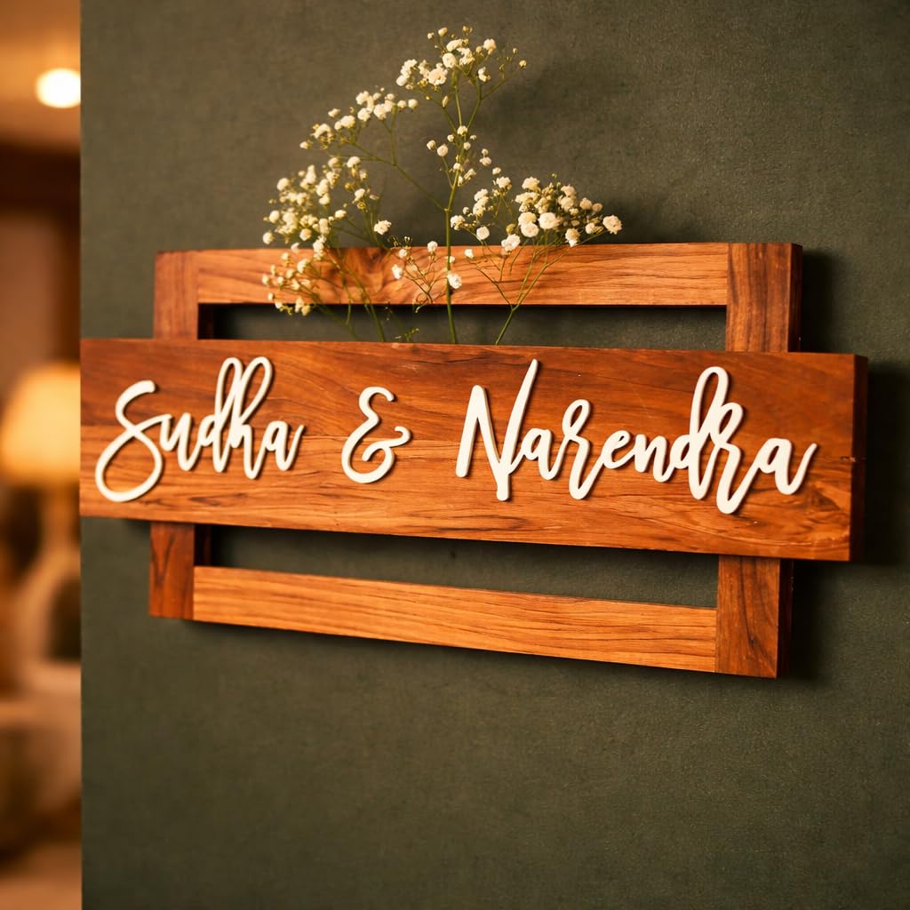 Personalized Door Name Plate for Home Entrance - 15X7 inch Wooden with 3D Letters - Ideal for Office, and Outdoor Entrances - Perfect as a Gift | Custom Name Plate For Home, Office | Pure Wood with Acrylic letters | Beautiful Decor — Amazon image 12
