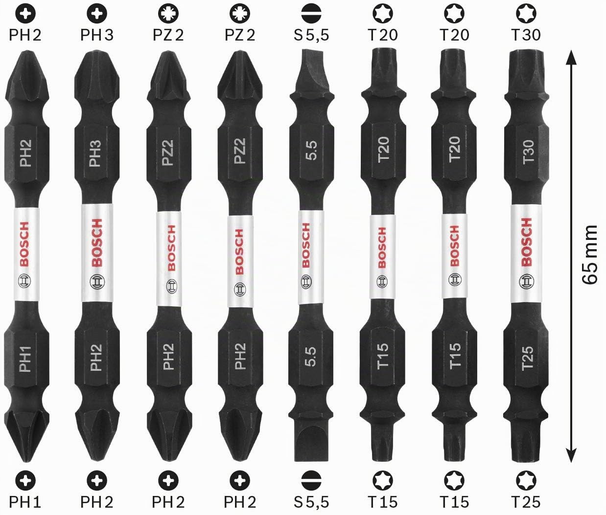 Bosch Accessories Assortiment de 8 embouts de vissage à double tête Impact Control de Bosch Professional (Pick and Click, accessoires pour visseuse à percussion)