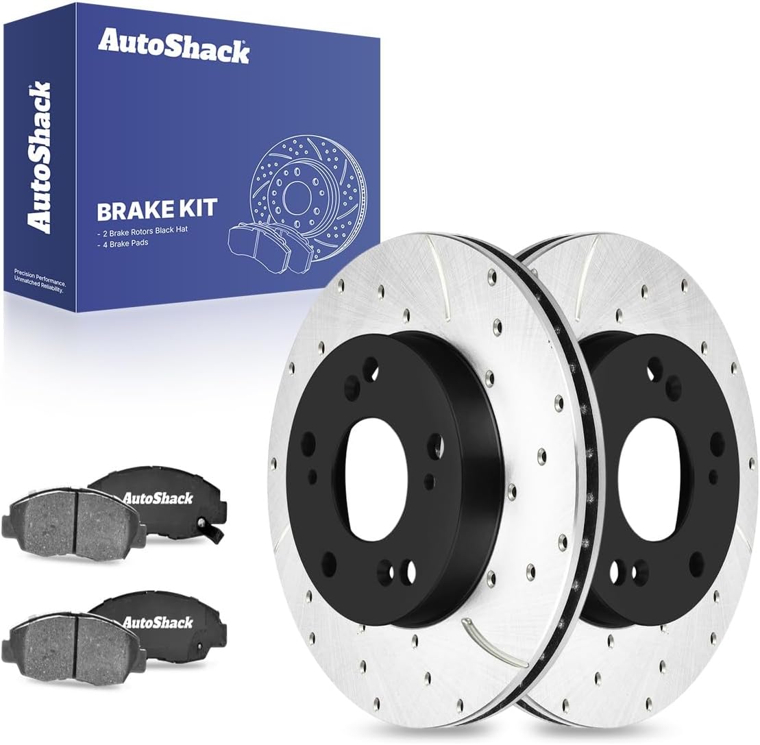 AutoShack Front Brake Rotors & Ceramic Pads for Honda, Civic 2006-2011, FWD L4 1.8L - E-Coated Drilled & Slotted - ShadowGuard - 10.31" (261.9 mm), 5-Lug