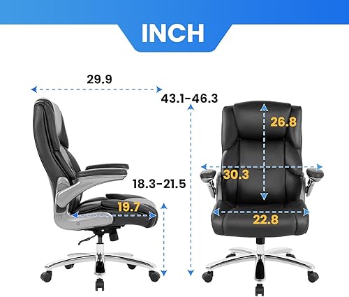 Miniatura 3 de PayLessHere Silla de oficina grande y alta, silla de escritorio ajustable de cuero ejecutivo de 400 libras con reposabrazos, silla de escritorio