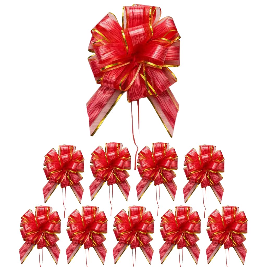 Large Pull Bows Wrapping Pull Bow Ribbon, 10PCS Red Bows for Gift Wrapping, Ribbon Pull Bows Bows for Gift Wrapping Baskets Wedding, Valentine's,Birthday Gift, Christmas,Decorations (10PCS Red)