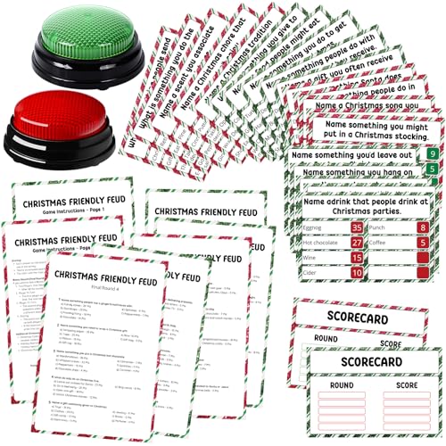 Humyoun Christmas Friendly Feud Game with 2 Answer Buzzers Holiday Feud Cards for Family Game Night Fun Trivia Quiz for Xmas Party Office Class Groups Team Building