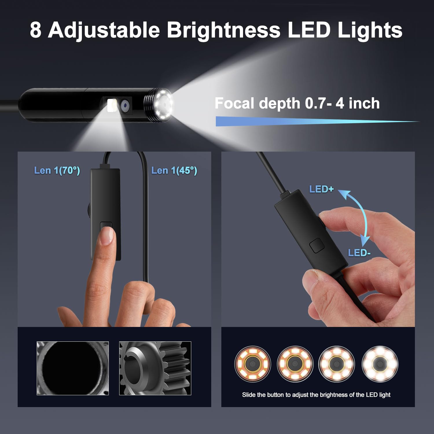 VEVOR - Endoscope Double Objectif Pour Smartphone Android/iOS | Câble Semi-rigide 5 M IP67 | 8+1 LEDs | Zoom | Parfait Pour Auto, Plomberie - 7