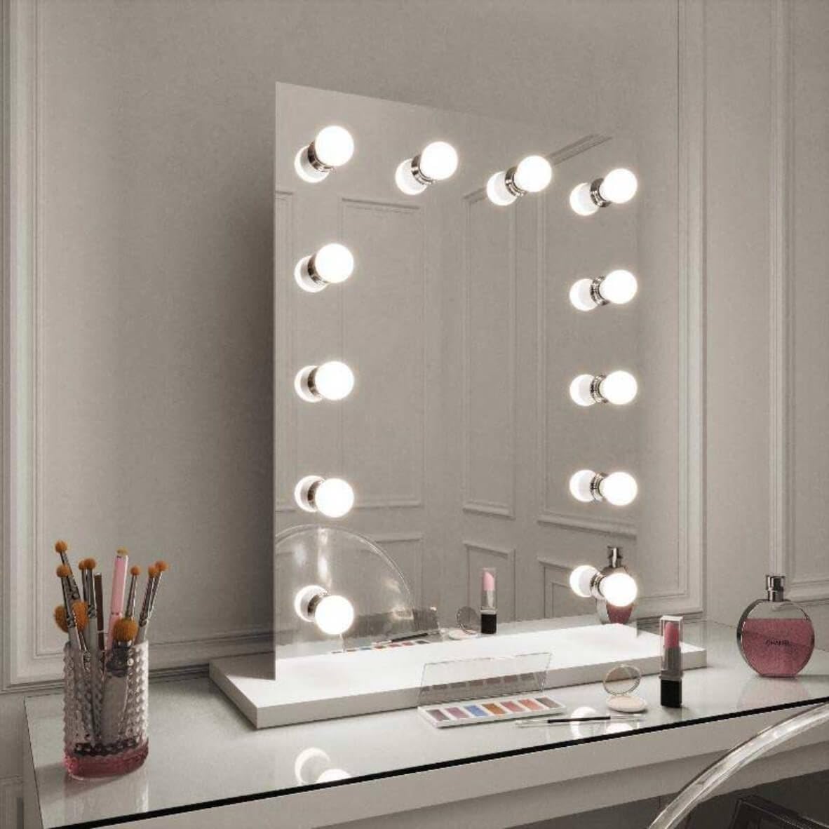 Hollywood Mirror Alicia 60x80cm- Vanity Mirror with Lights - Makeup Mirror with lighting LED dimmable Bulbs, 3 Lighting Modes, Tabletop and Wall Mounted