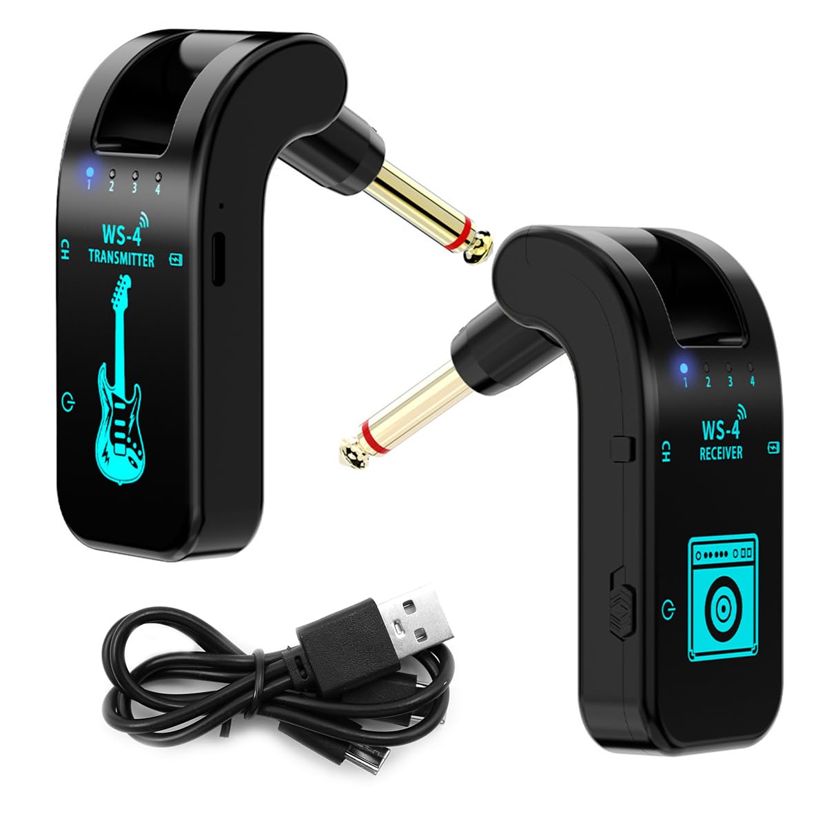 Sarini Nuevo transceptor inalámbrico de Guitarra 2.4G Transceptor inalámbrico de Guitarra eléctrica Sistema de transmisión inalámbrica de Guitarra de 8 Canales 10 Horas de duración de la batería