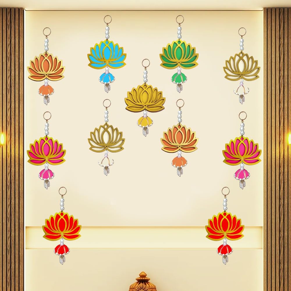 GIFT JAIPUR 11 Pc Mix Color Lotus Moti Jhumka Gift Decorative Showpiece for Diwali Ganesh Chaturthi Pooja Home Wall Decor Temple Wedding Stage Decoration (B0C973PLNB) Amazon Price History, Amazon Price Tracker