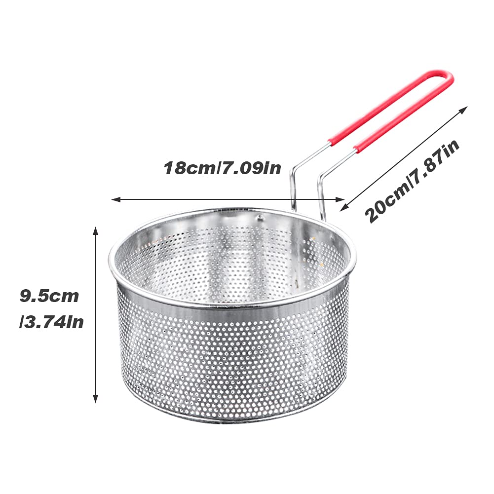 EKDJKK Stainless Steel Deep Frying Basket with Long Handle, Fried Food Filter Basket, Pasta Strainer Colander for Home Restaurant (7.09 inch)