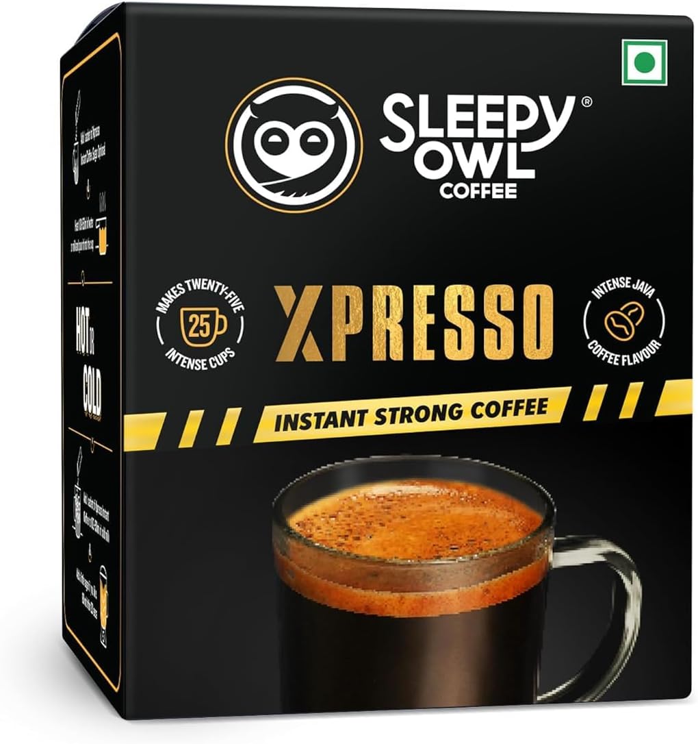 Sleepy-Owl' Xpresso Instant Coffee Sachets | Pack of 25 | Dark Roast Intense Java Flavor | Bold & Strong | Convenient Sachets | Rich. Dark. Bold. | Signature Bold Aroma