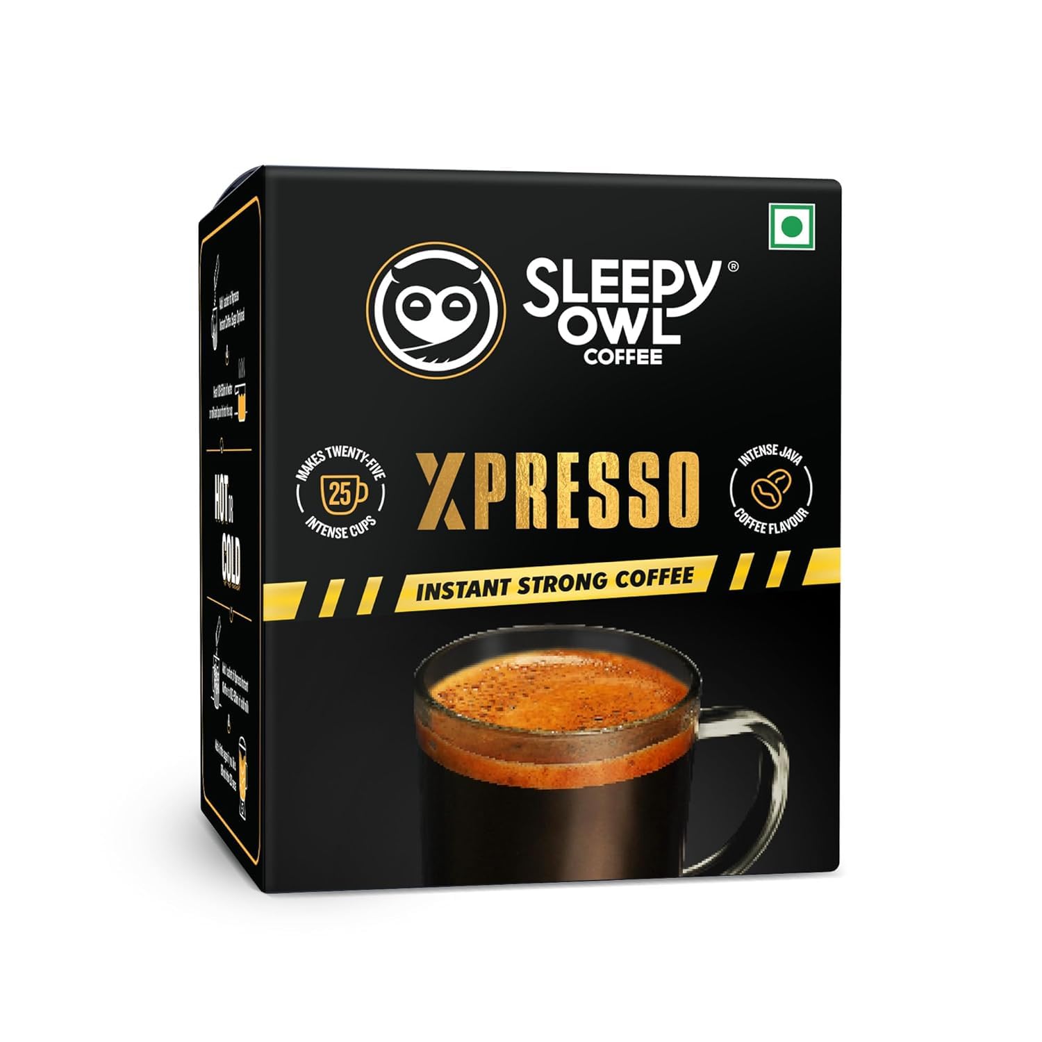 Sleepy-Owl' Xpresso Instant Coffee Sachets | Pack of 25 | Dark Roast Intense Java Flavor | Bold & Strong | Convenient Sachets | Rich. Dark. Bold. | Signature Bold Aroma
