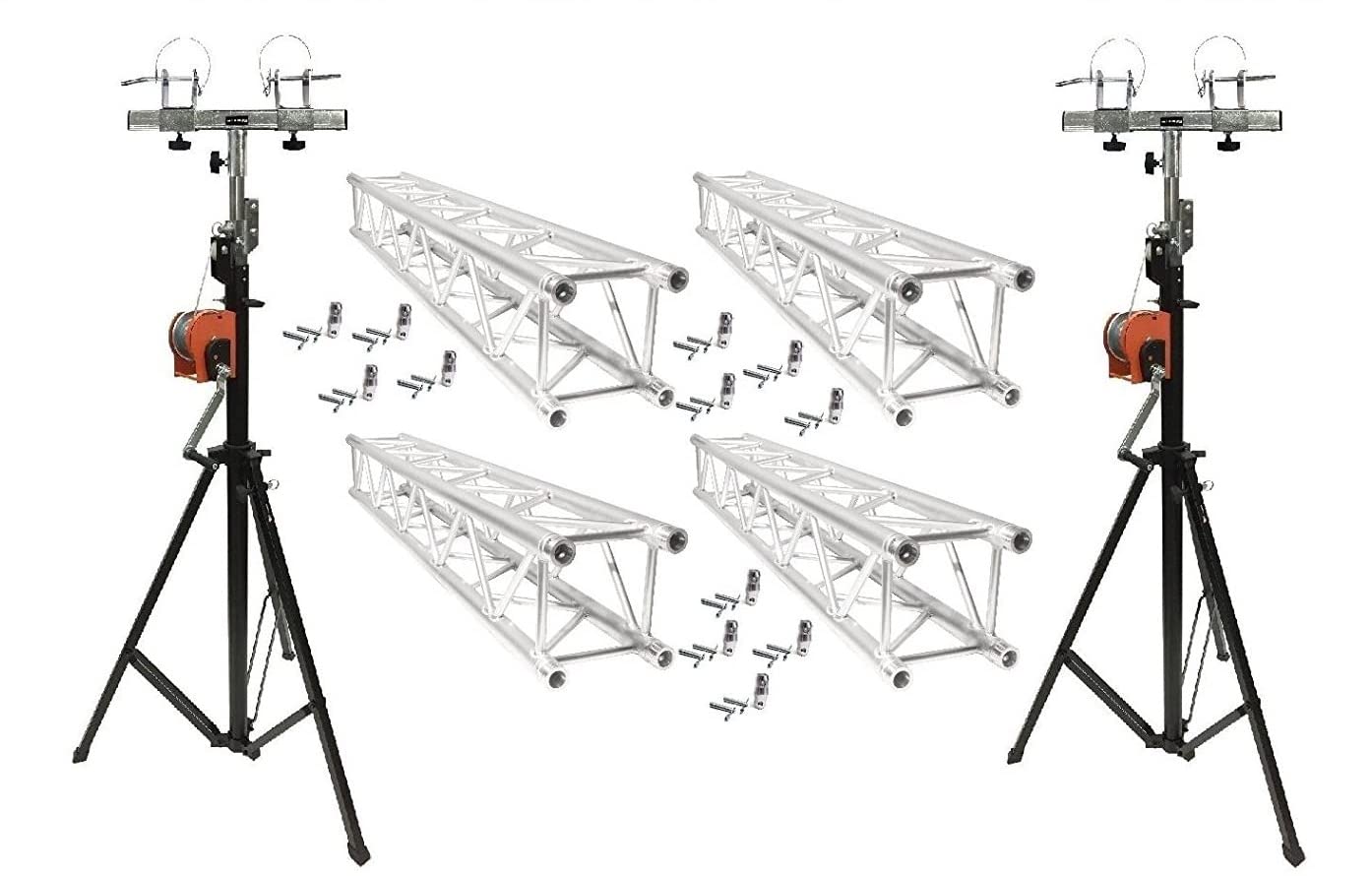 Two 14' Crank Up Stands with Four 6.56' Square Aluminum Truss Segments Package Makes 26.5' Span!
