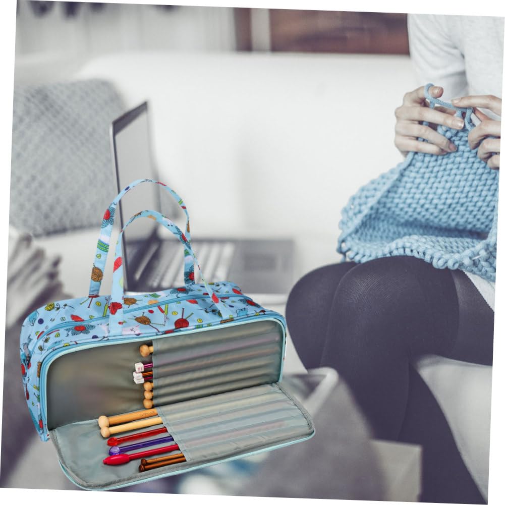 Borsa Accessori Uncinetto Tasche e Uso Domestico per Grande Capacità Oxford, Chiusura Cerniera Manico, Multi-scomparti Filati