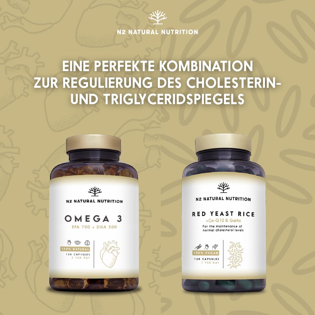 Omega 3 Kapseln Hochdosiert mit 2000 mg Fischöl mit 700mg EPA und 500 mg DHA, Fischöl mit Vitamin E und den Omega 3 Fettsäuren. 120 Softgel-Kapsel reines Seefischöl N2 Natural Nutrition