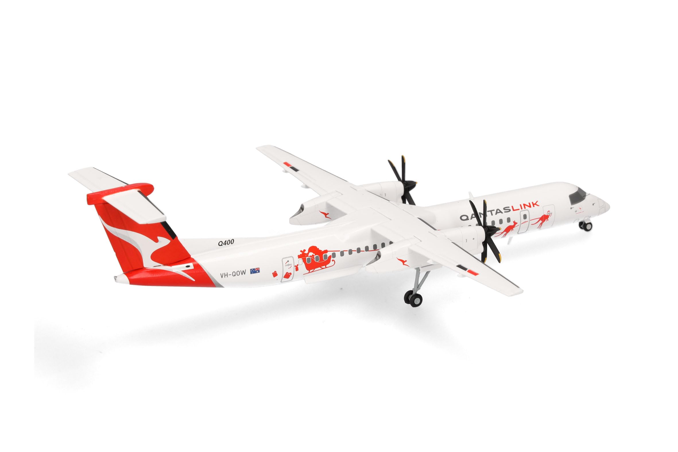 Herpa Modellflugzeug QantasLink Bombardier Q400 Dasher-8" Miniatur im Maßstab 1:200, Sammlerstück, Modell ohne Standfuß, Metall, Weiß, Rot