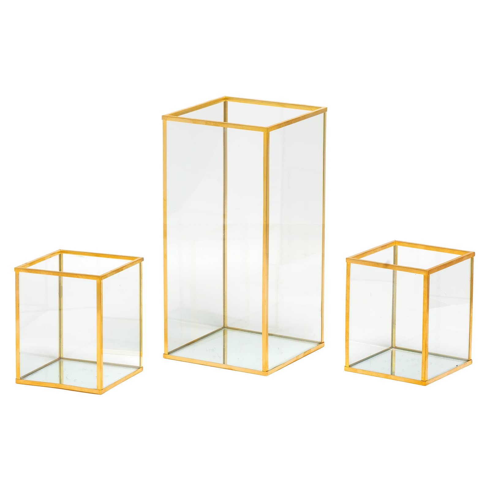 yshengood Glass Hurricane Candle Holder Set of 3 PCS, Gold Frame and Glass Hurricane Candleholders
