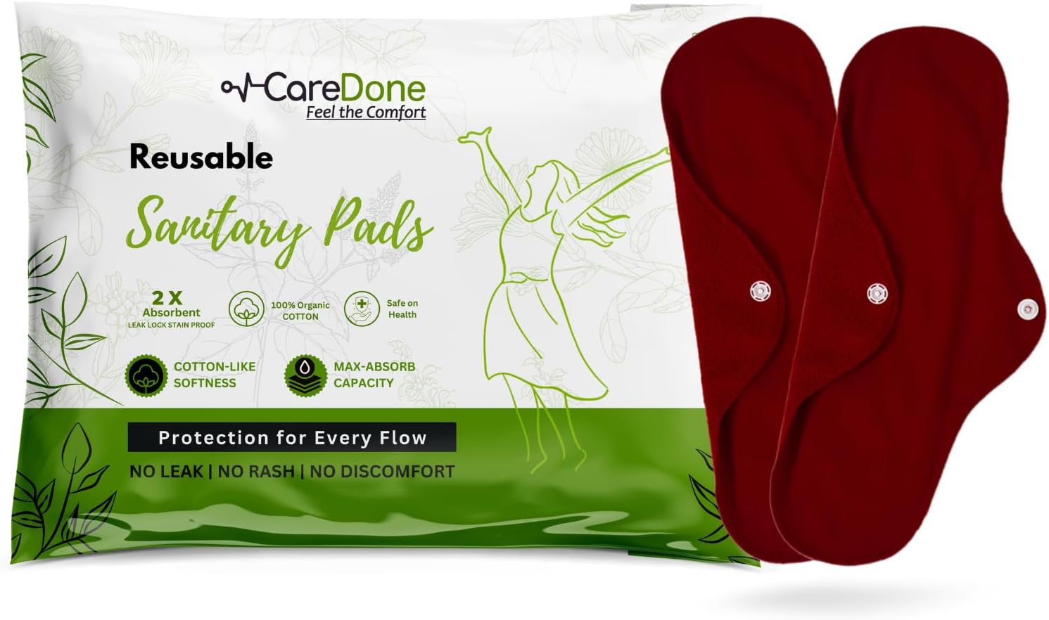 Super Comfy Heavy Flow Pad - Extra large| |Reusable Sanitary Cloth Pad | Organic Cotton| with leak proof | lasts upto 75-100 washes (Mahroon Cloth Pad- Pack 2)