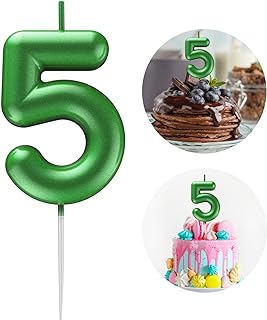 Green Number 5 Candle Happy Birthday 3D Number Candles for Birthday Cake Party Decoration Wedding Anniversary Celebration Supplies
