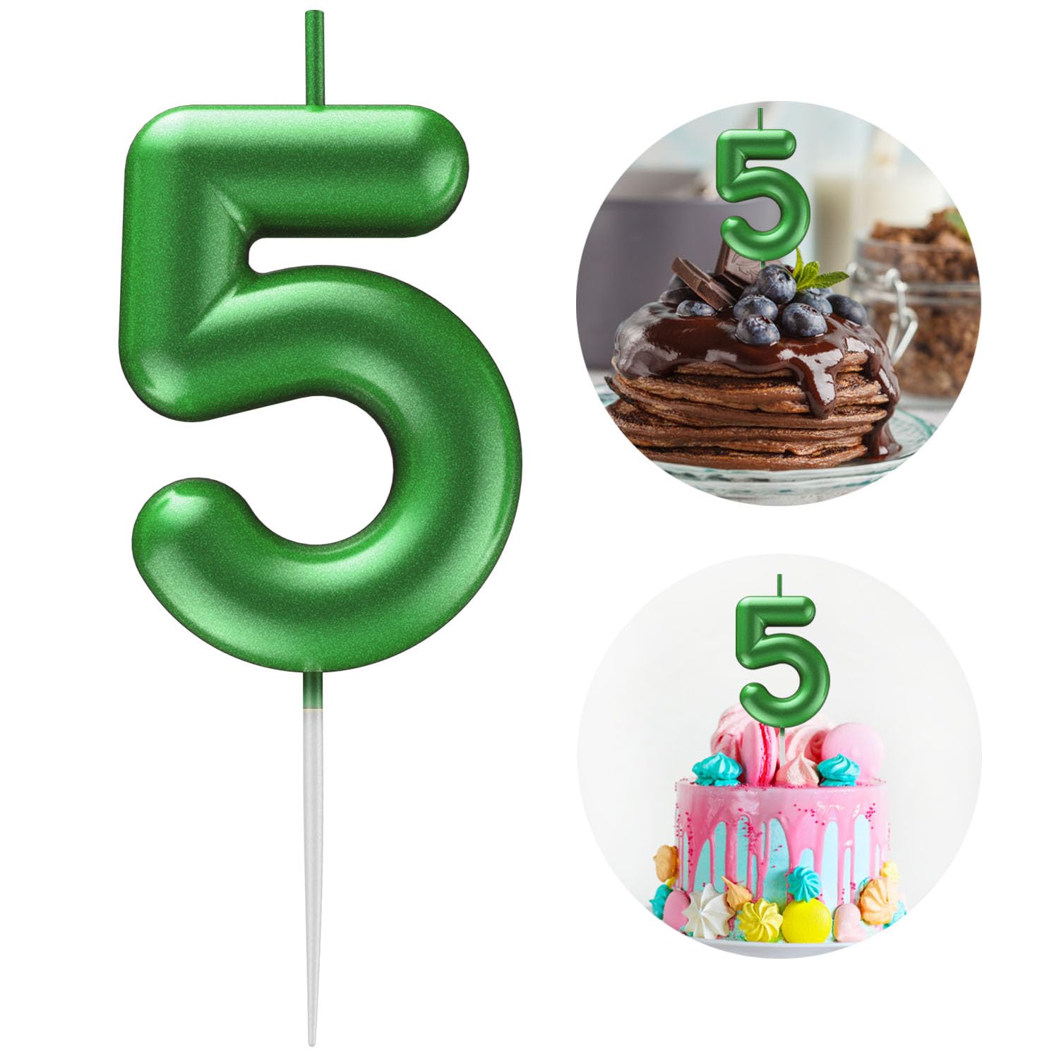 Green Number 5 Candle Happy Birthday 3D Number Candles for Birthday Cake Party Decoration Wedding Anniversary Celebration Supplies