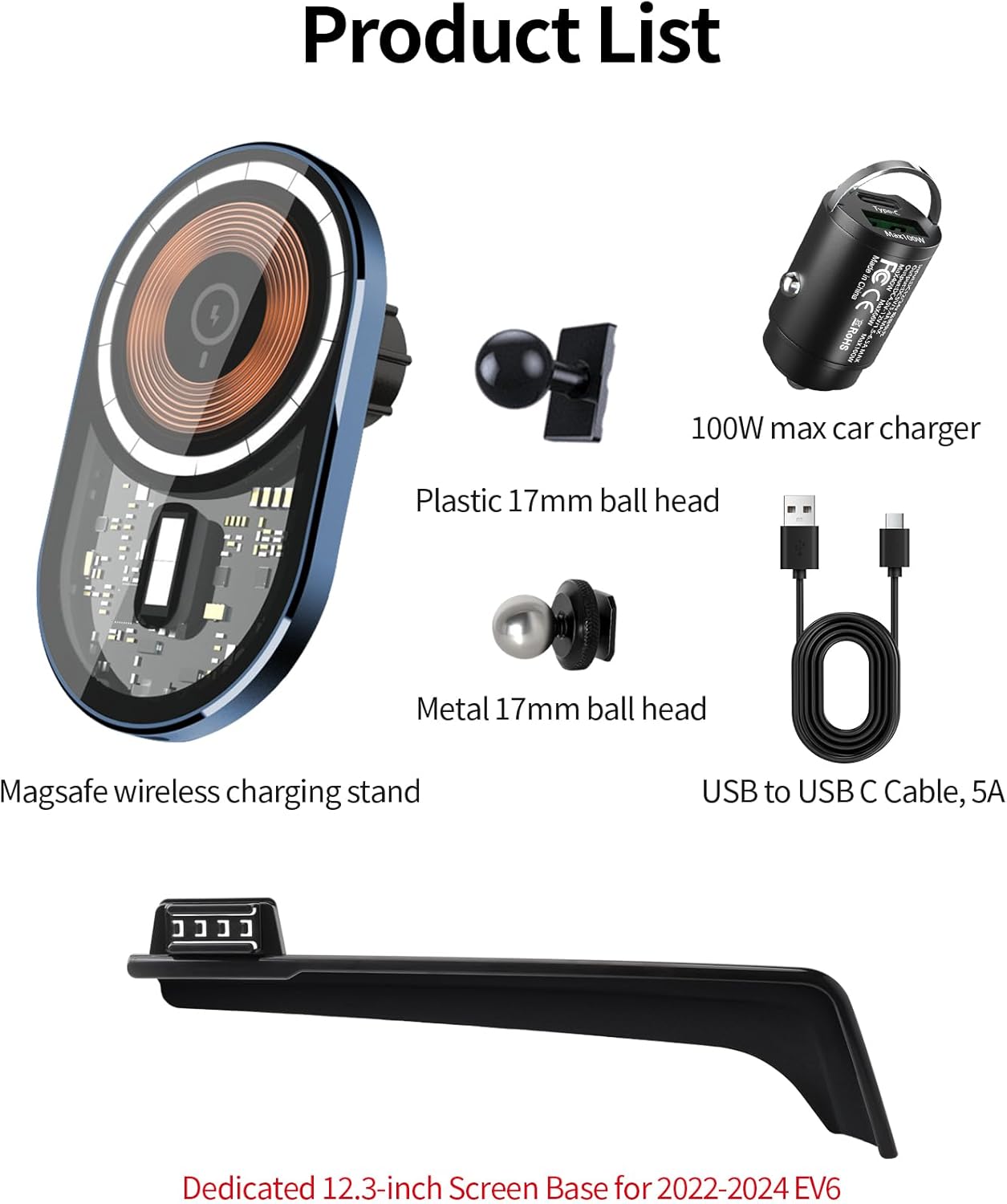 Wireless Charging car Phone Holder for Kia EV6 2022-2024 Accessories 12.3 inch Screen Fixed Clip,360° Rotation car Phone Mount Compatible with MagSafe