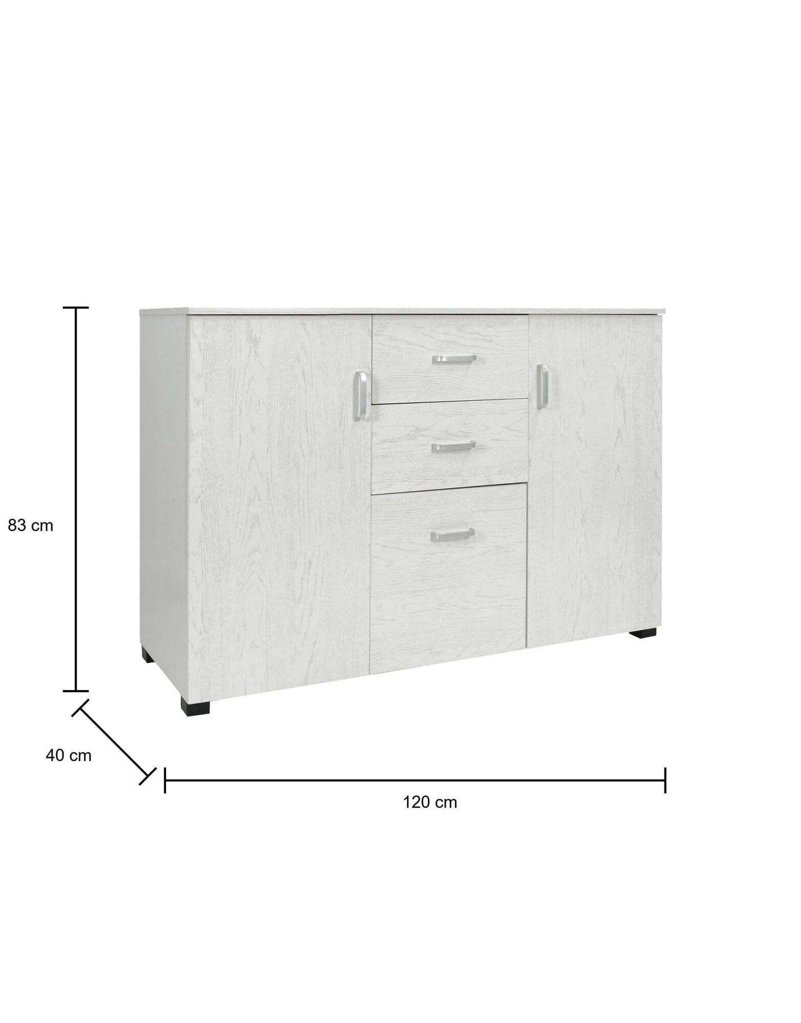 Dmora - Credenza Benidorm, Buffet da soggiorno, Madia da salotto, Credenza moderna a 3 ante e 2 cassetti, 120x40h83 cm, Grigio