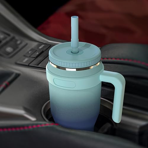 Miniatura 5 de Vaso de 40 onzas con asa y tapa con popote, botella de agua de acero inoxidable aislada al vacío, taza de viaje con tapa de rosca, cabe en el