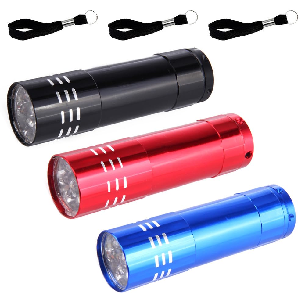Yydsyqlq Red/Black/Blue 3 Pack Mini Led Torches Flashlight Camping Torch No Battery ()