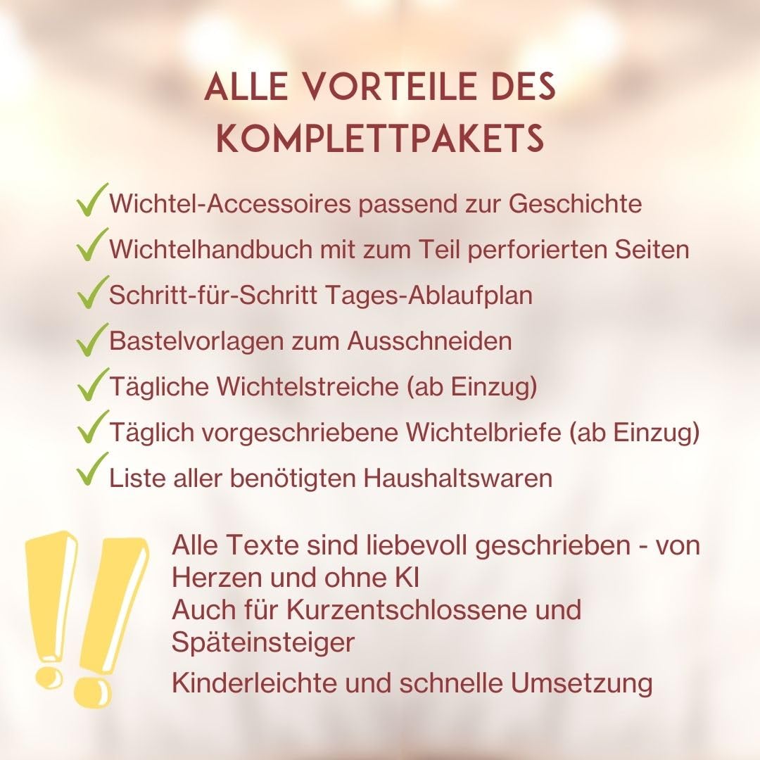 Wichtel Zubehör Set für Jede Wichteltür | Rundum-sorglos-Paket Nr. 2 für 4-6 Jährige | Wichtel Countdown Kalender, Wichtelhandbuch, Streiche & Zubehör - Perfekte Wichteltür Ergänzung