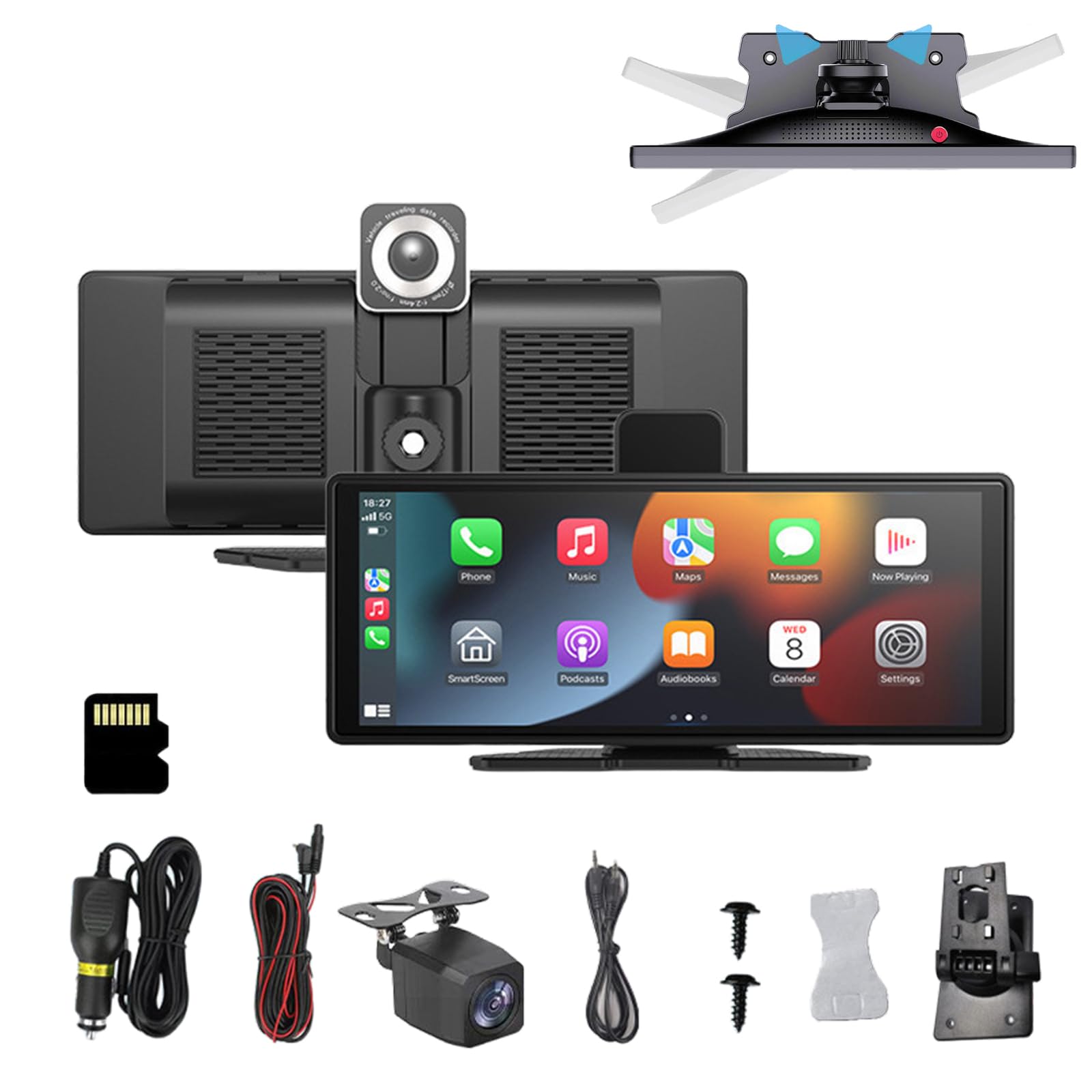 Tablet Pro Max 2025 per auto, 10 HD Cartablet Pro Max con telecamera di retromarcia 1080p, tablet wireless 2K/4K a doppio obiettivo, con Dash Cam/navigazione GPS/controllo vocale (doppia lente 2K