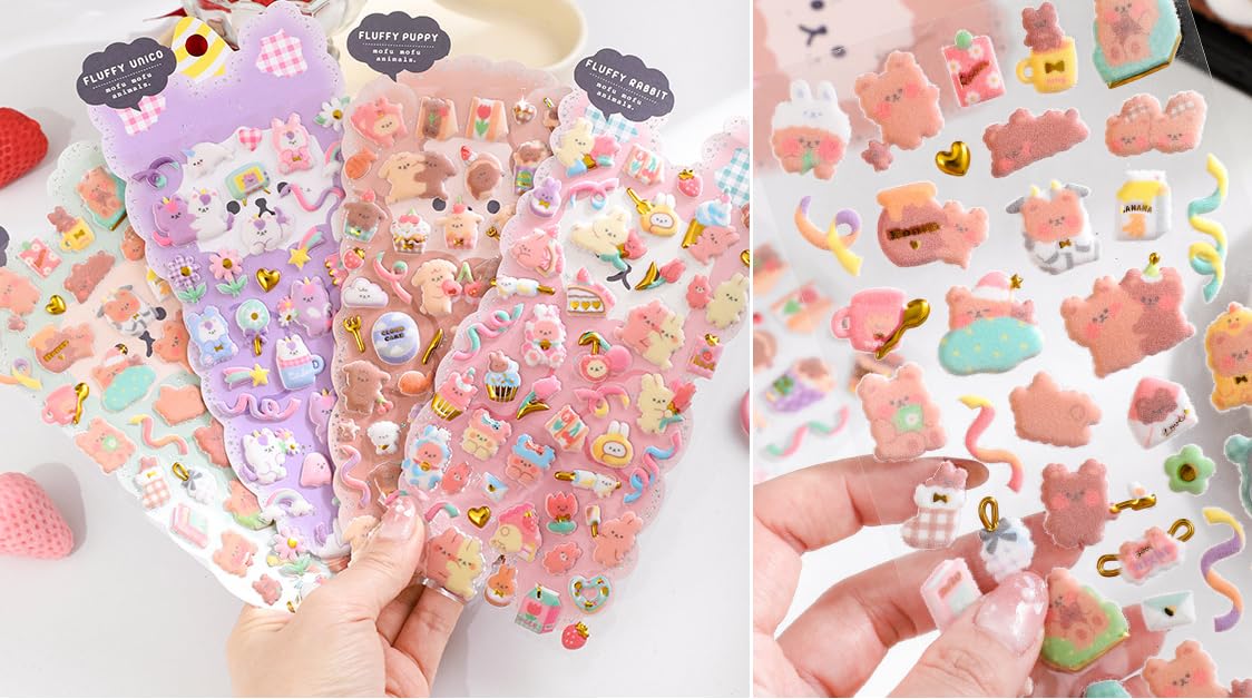FunBlast Kawaii Stickers Set – 4 Sheets, 180 Pcs Puffy Stickers for Kids, 3D Stickers for Girls, Cute Aesthetic Sticker, Foam Sticker for Kids, Craft & Self Adhesive