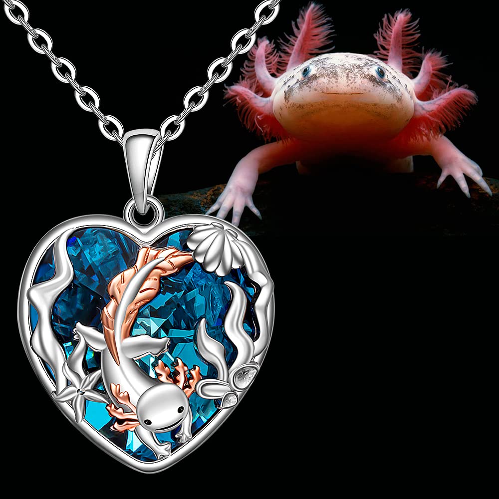 Fenthring Axolotl, collana in argento Sterling 925 con ciondolo Axolotl, da donna, a forma di cuore, con ciondolo Axolotl, regalo per amanti
