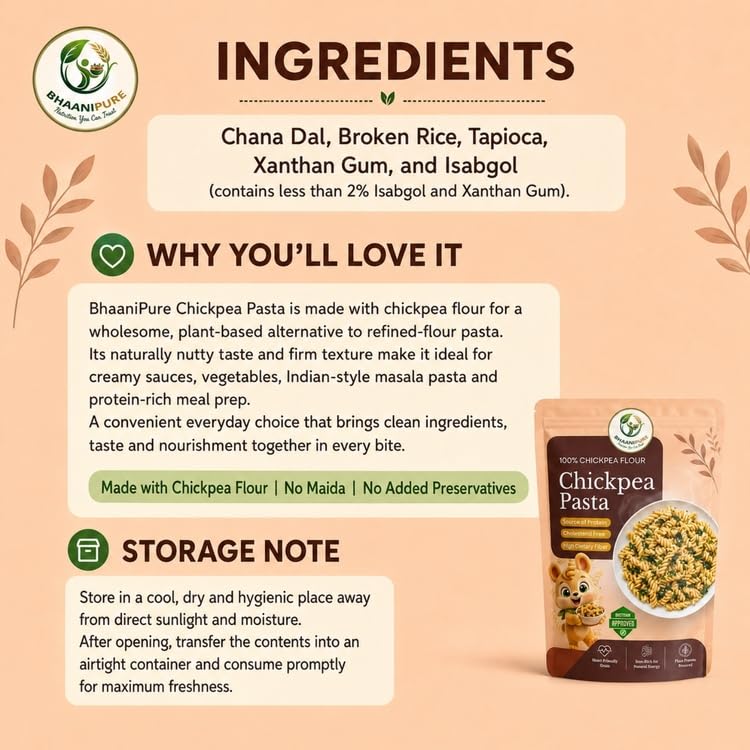 Image of Chickpea Pasta | High Protein, Vegan & Gluten-Free | No Maida, No Rice | Chickpea Fusilli Pasta (500g)