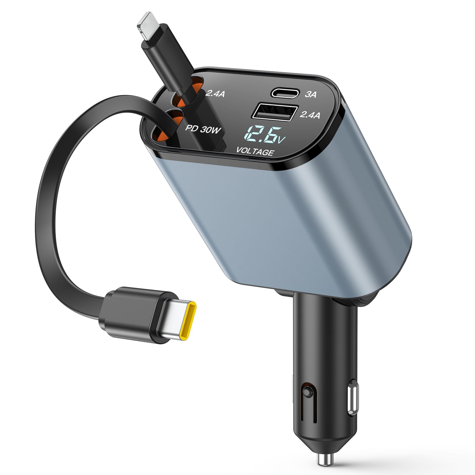 Cigarette Lighter USB C 69 W Retractable Car Charger, Car Charger USB Adapter Charging Cable Car Accessories Compatible with iPhone 16 15 14 13 Pro Max iPad Samsung S24 S25 Pixel