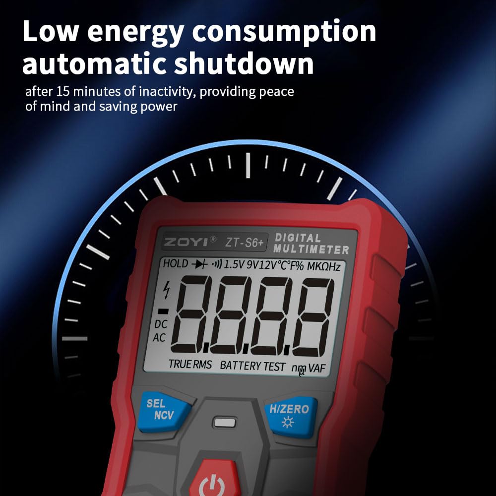 Close-up of the ZOYI ZT-S6+ Multimeter display showing various indicators and digits.