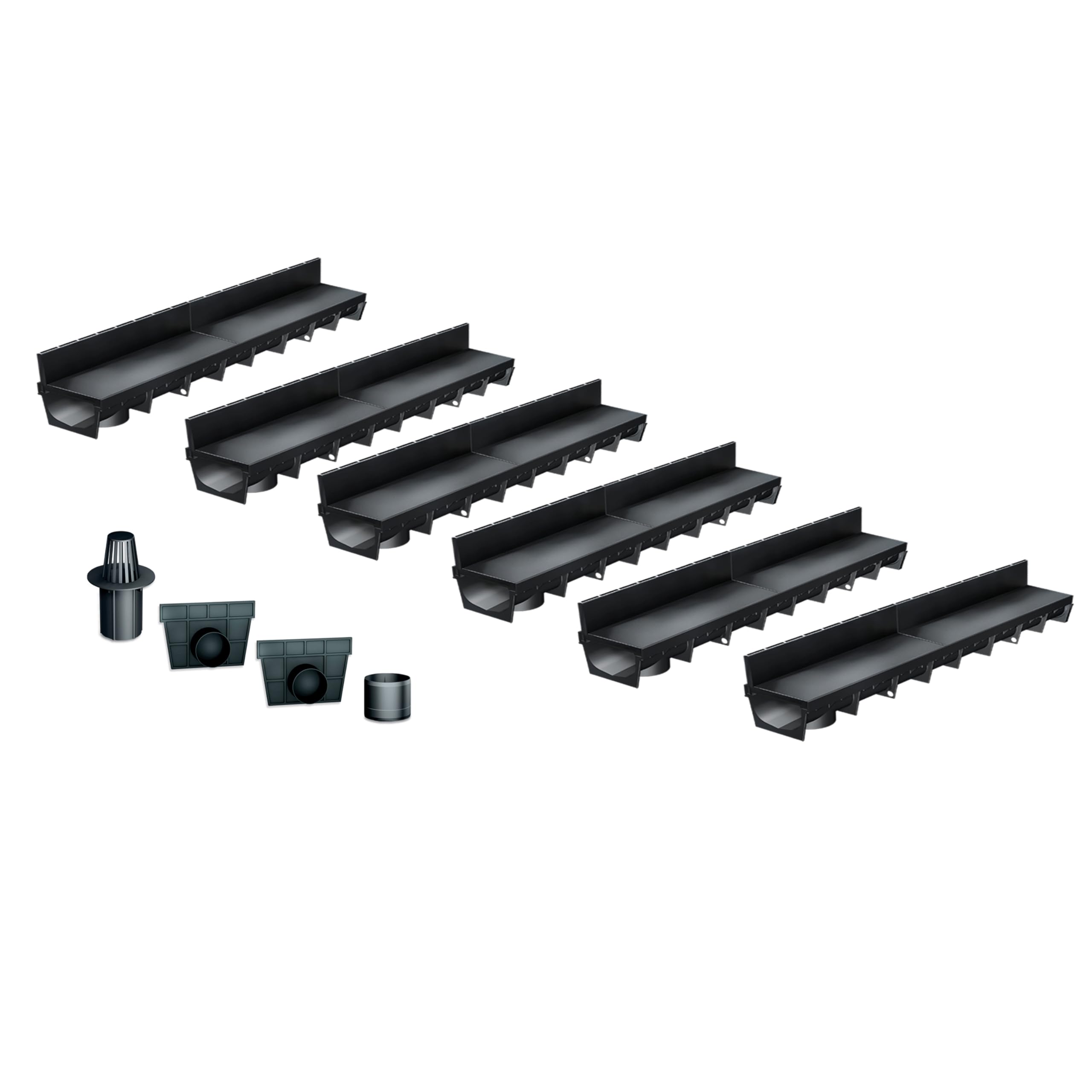 MEA Pack de 6 Caniveaux Extérieurs MEAPARK – Grille à Fente en PP Recyclé – Drainage Terrasse, Piscine, Jardin – Classe A15 Piéton – Largeur utile 10 cm