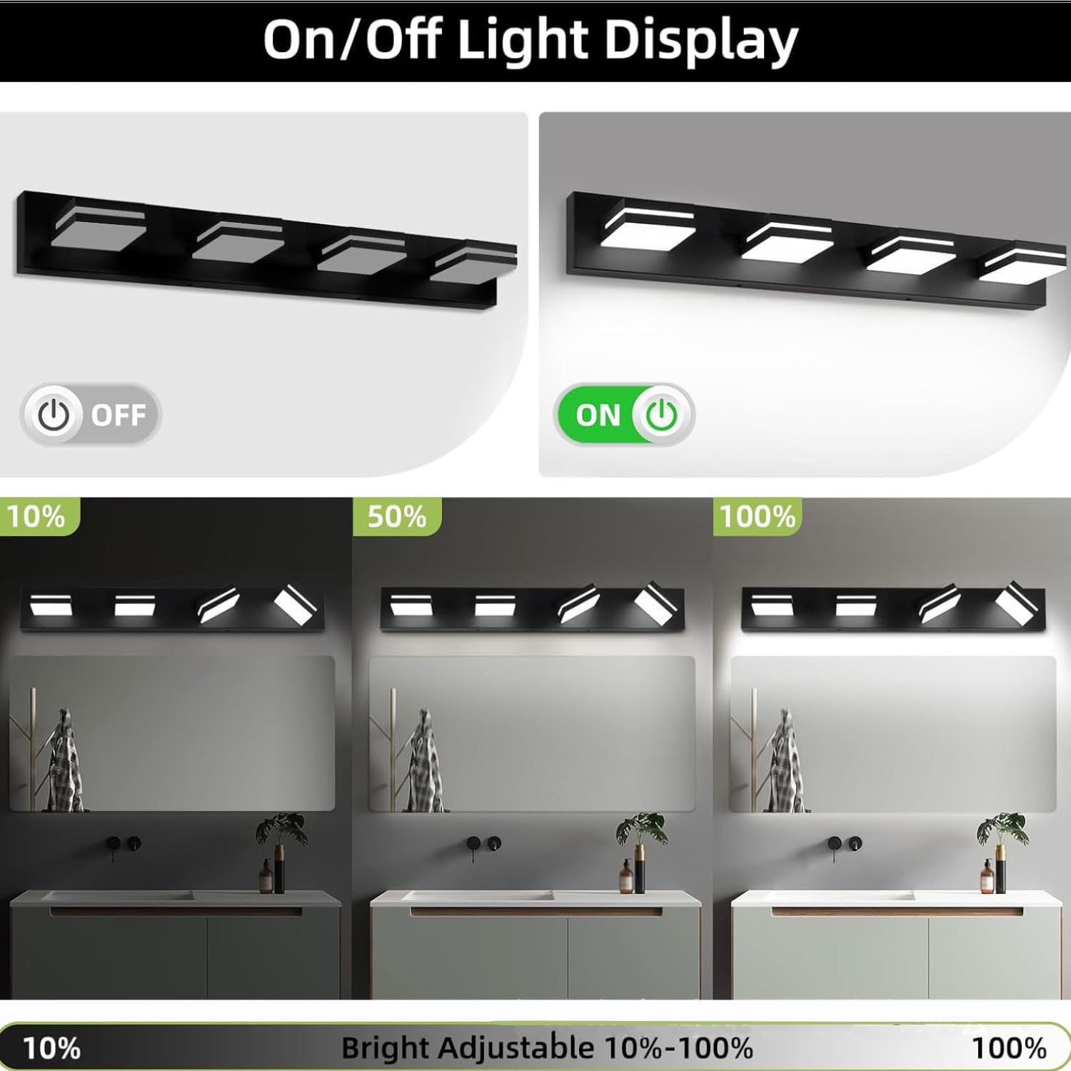 Luci da Specchio Illuminazione Bagno Lampada da Specchio da Bagno Nera da 16 W Bianca Neutra 4000 K IP44 Impermeabile Senza sfarfallio per Lunghezza Applique Bagno Specchio Moderno