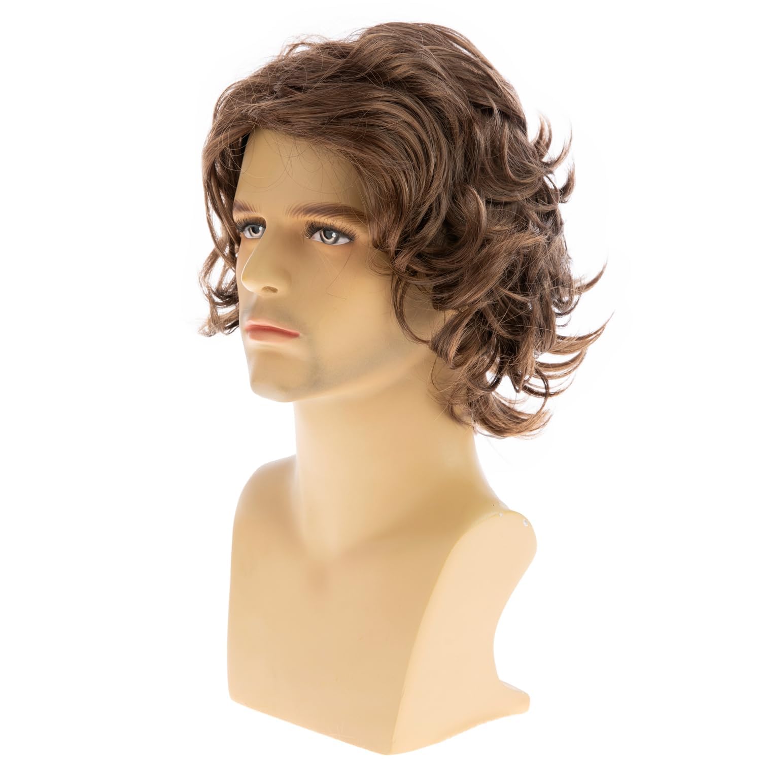 Qnbiar Long Wavy Brown Wig for Men Natural Layered Fluffy Synthetic Heat Resistant Halloween Cospaly Wig, Brown-A - Image 3