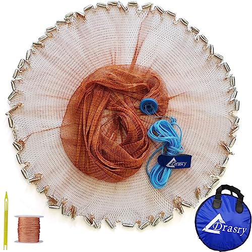 Drasry Saltwater American Fishing Cast Net 3/8inch Mesh Size for Bait Shrimp Trap Fish Heavy Duty Sinkers Throw Net 3FT to 12FT Radius Tire Lines 4FT Radius by Drasry - Used condition - US$41.39