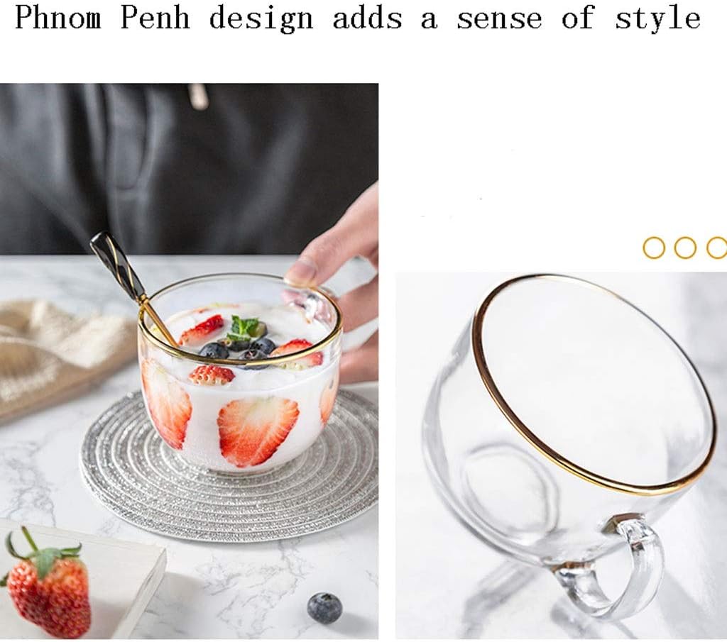 TOMYEUS Water Glasses Crystal Clear Drinking Glasses for Water, Glass Cup Set, Drinks, Dessert, Milk, Cup Drinking Glasses Transparent Cup with Handle Drinking Glasses (Colour: A (1 Piece)